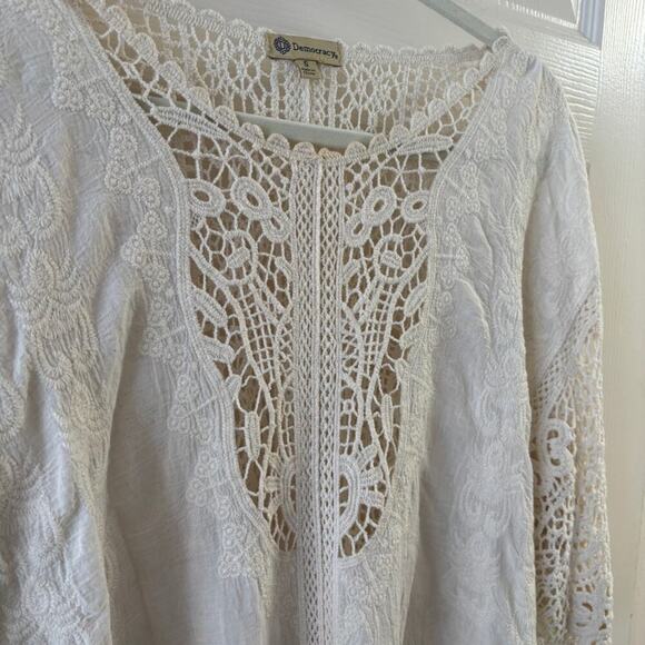 Democracy Boho Cottagecore Crochet Lace Floral Beige Top Lace Size Small - Picture 4 of 8